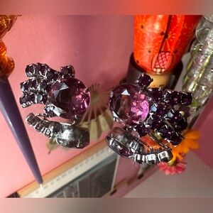 1960's Astral Amethyst Shooting Star Glass Rhinestone Cocktail Earrings